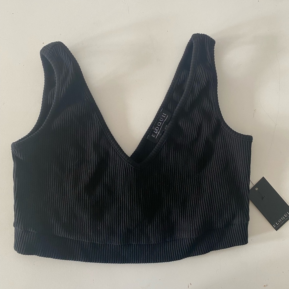 Eloquii Black Ribbed Plunge Crop Tank size 14/16